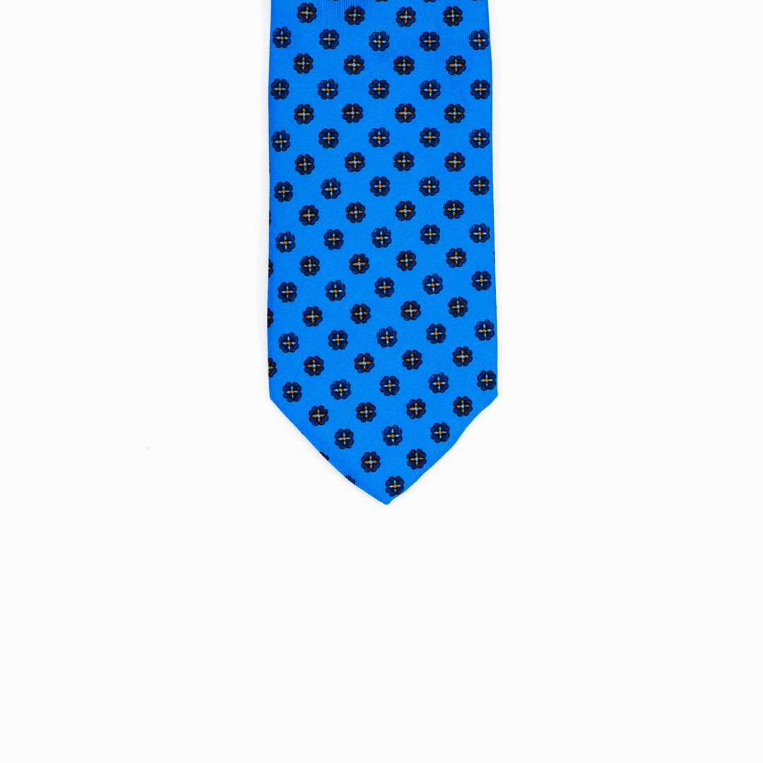 Cravatta Azzurra Fiorellino Quadrifoglio Blue