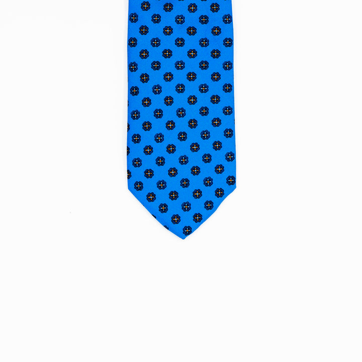 Cravatta Azzurra Fiorellino Quadrifoglio Blue